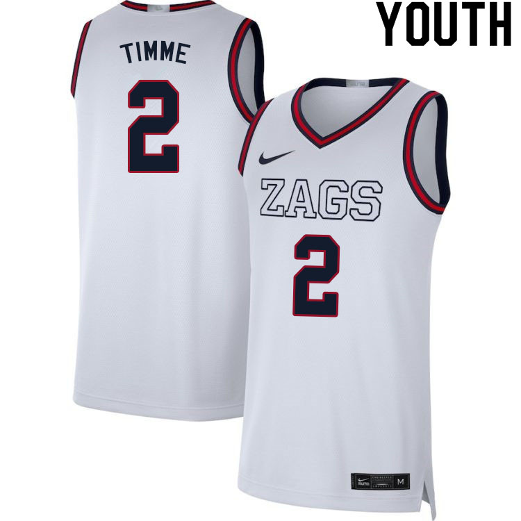 Youth #2 Drew Timme Gonzaga Bulldogs College Basketball Jerseys Sale-White